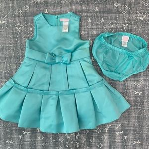 Janie and Jack aqua pleated satin dress 6-12m girl